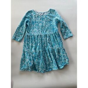Lilly Pulitzer Girl's 6 -7 Blue Teal Monkey Sun Floral Cotton Dress Long Sleeve